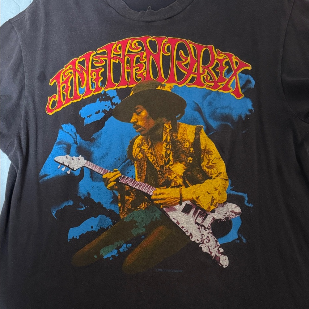 Vintage Hanes Black big face  Jimi Hendrix Graphic Tee front and back